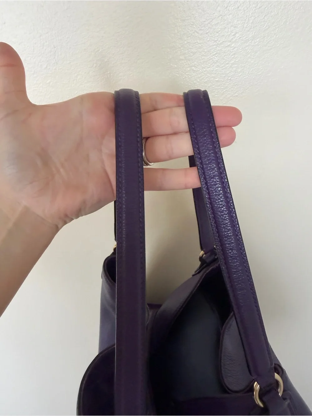 COACH Edie Turnlock Purple Gold Large Pebbled Leather Triple Hobo Shoulder Bag
